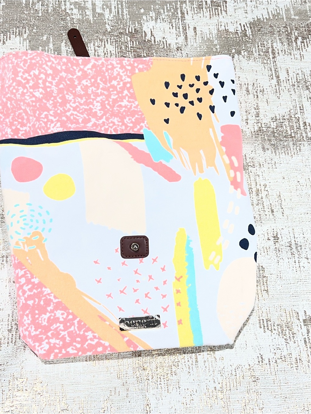 Benefit Canvas Reusable Lunch Bag Make-up Tote Leather Strap  Pastel